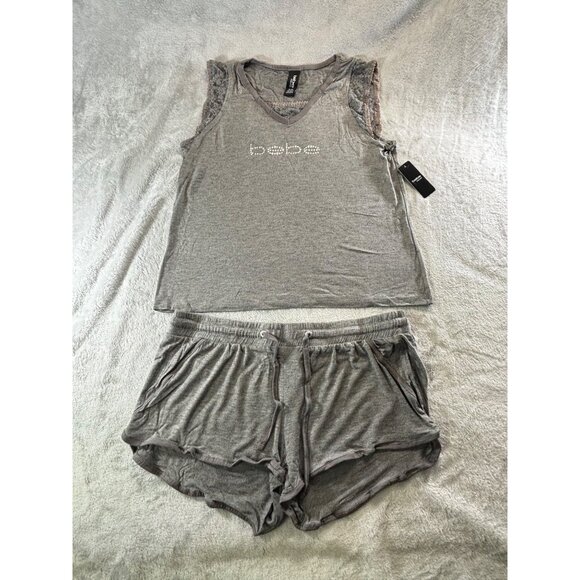 Bebe Sleepwear Women's XL Gray Shirt and Shorts Lounge Set W/ Bling and Lace NWT - Picture 1 of 10